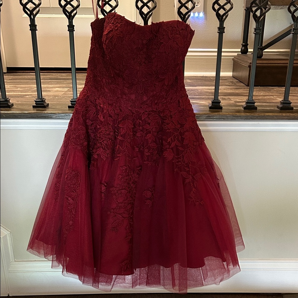 Jovani Burgundy Satin Dress